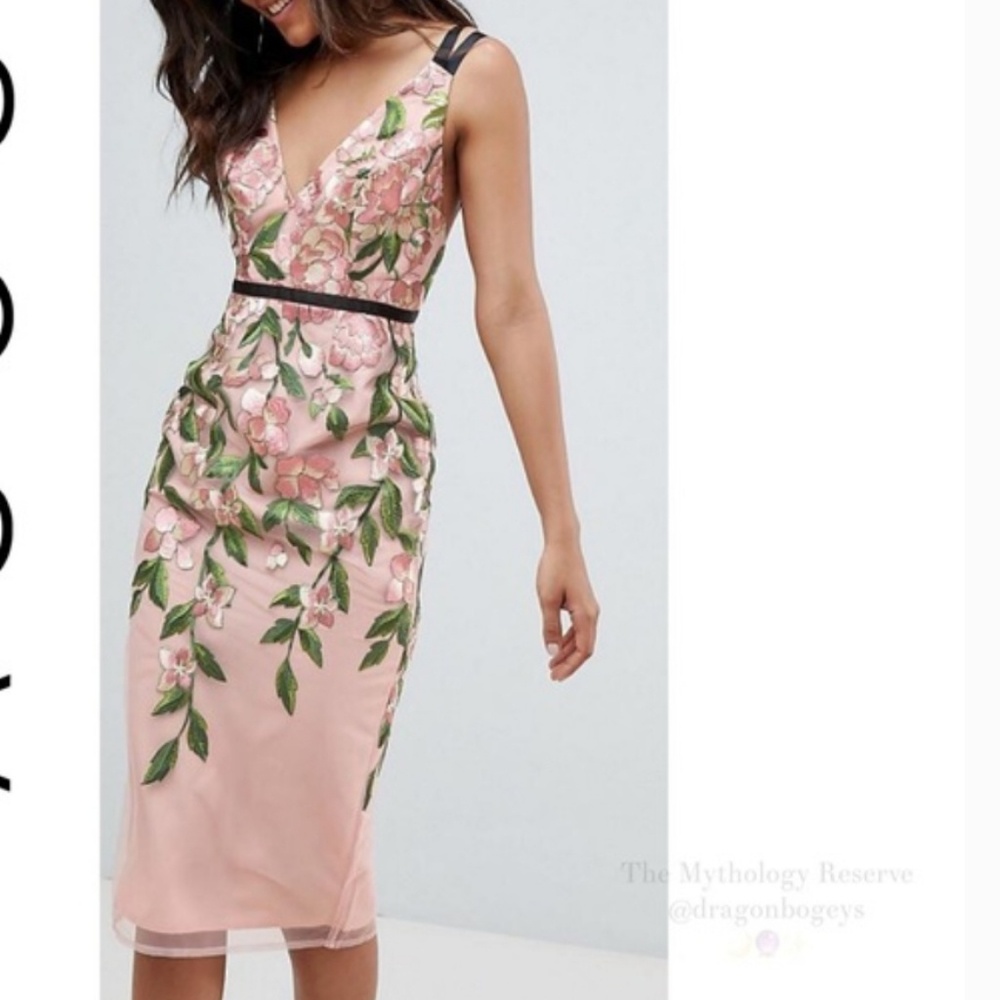 Asos Floral Embroidered Pencil Midi Dress